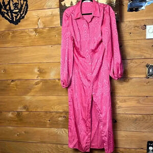 NA – KD‎ women’s modal, flow, maxi dress pink satin touch  button closure V-neck